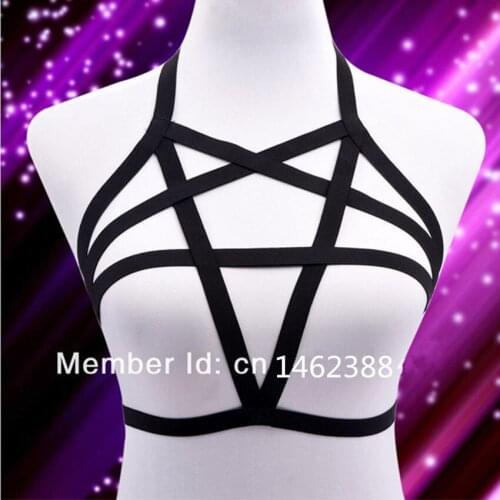 New Sexy Elastic Lingerie pentagram harness cage bra body cage fetish bondage Harness Belt 90s Goth Body suit