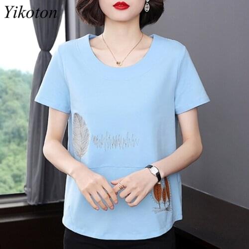 New Womens T-shirts Tops Cotton Casual Ladies Embroidered Top Flowers Basic T-shirt Female Harajuku Clothes For Women Vintage