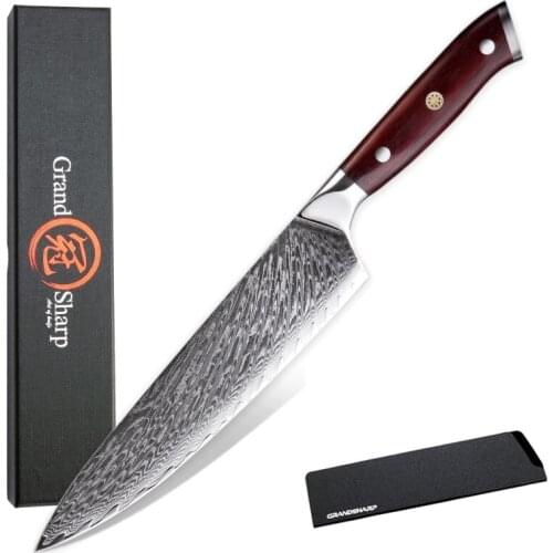 GRANDSHARP 7.5 Inch Damascus Chef Knife vg10 Japanese Damascus Steel Professional Kitchen Knives Tools Rose wood Handle Gift Box