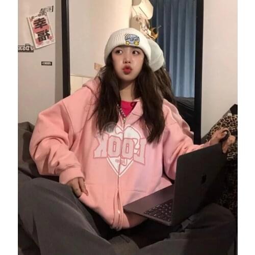 Grunge clothes Oversized Hoodies japanese ins college style cute and sweet loose hooded student jacket Long Sleeve sweatshirts
