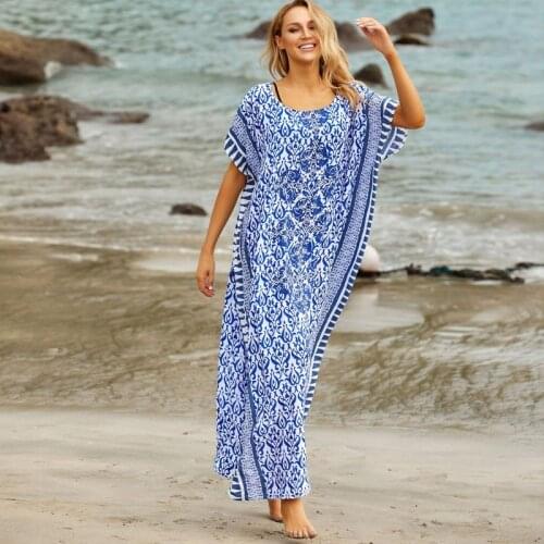 Indigo Floor Length Kaftan Dress Ethnic Crafted Maxi Dress Plus Size Caftan Luxe Beach Cover Up Summer Resortwear Nightwear Gown