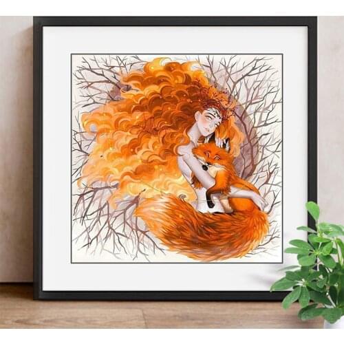 Sale 20x20 Diamond Embroidery Animal Painting Diamant Woman 5D Diamond Embroidery Fox Diy Embroidery Canvas