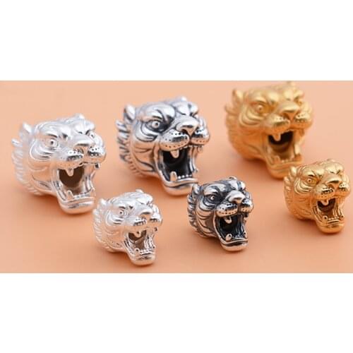 S999 Sterling Silver 3D gold plated hard silver transfer bead jewelry, tiger bead, handmade diy bead string material