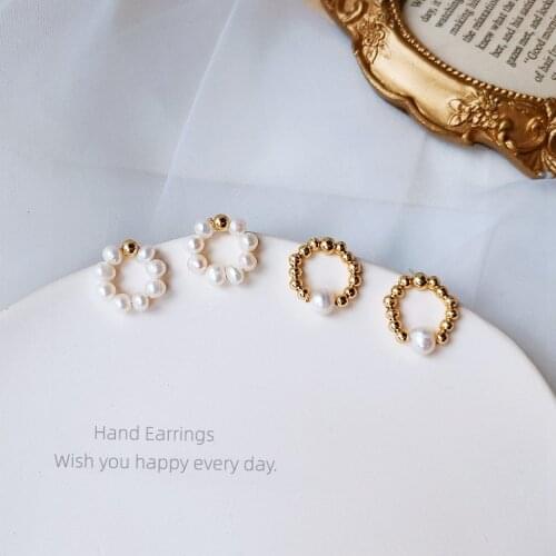 Stud Earrings for Women Fashionable Natural Fresh Water Pearl Earrings New Style Retro Geometric Earrings Jewelry Wholesale