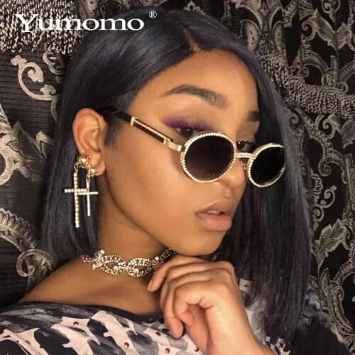 Retro round diamond sunglasses men 2019 new luxury brand ladies oval crystal wood glasses fashion glasses UV400 Gafas de sol