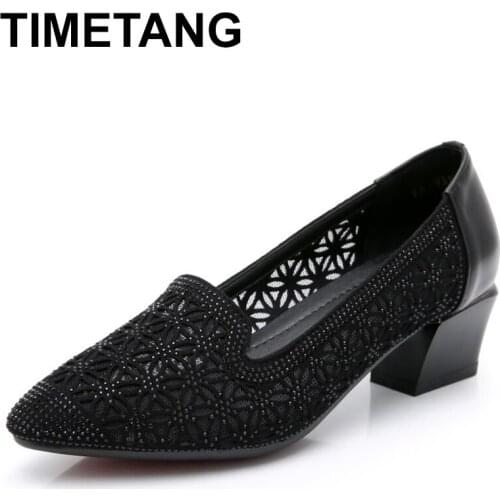 TIMETANG 2020 Spring Women Sandals Bling Pointed Toe High Heels Hollow Out Pumps Woman Shoes Genuine Leather Ladies Shoes