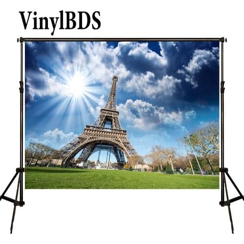 VinylBDS Eiffel Tower Backdrop Sky and Cloud Backdrop Outdoor Wedding Background Seamless Photo For Studio Custom