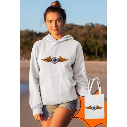 Angemiel Wear Kantalı Eye White Women 'S Hooded Sweatshirt Bags Kombin