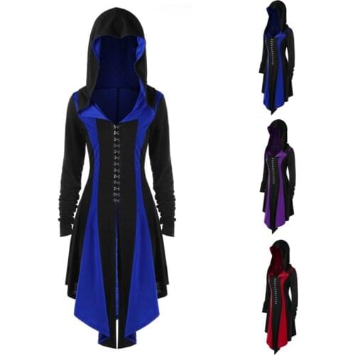 2020 New Woman Medieval Warrior Cosplay Costumes Renaissance Gothic Vintage Jackets Bandage Coat Hunter Archer Hooded Tuxedo