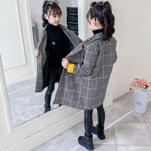 Winter Coat For Girls Thick Woolen Jacket For Girls Fashion Plaid Kids Outerwear Autumn Teenage Clothes For Girls Coat
