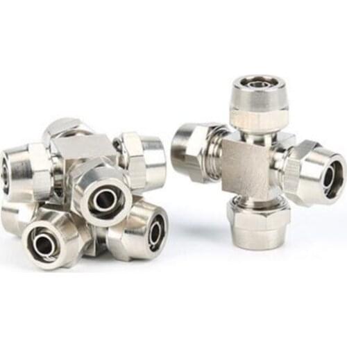 1 pc PZA4 6 8 10 12 14 16MM Air pipe pneumatic quick-screw copper joint cross four-way Fitting Gas Hose One Touch Push Into