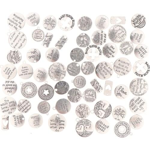 20/60pcs Inspiration Word Engraved Charms Pendants DIY Necklaces Jewelry Making