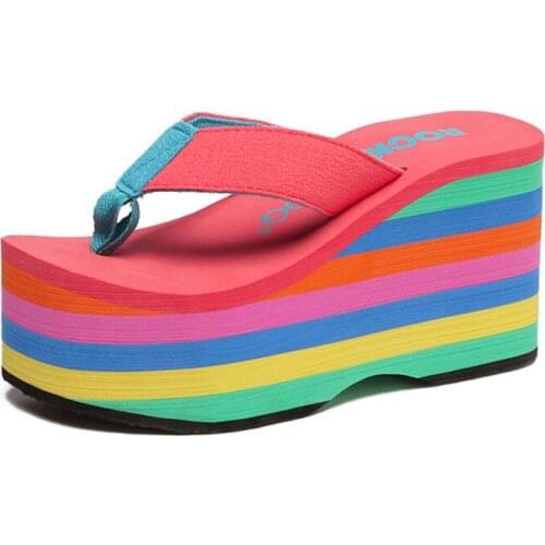 2021 Summer Ladies Outside Shoes Basic Wedge Slipper Flip Flop Wedges Slippers Platform High Heels Women Slipper