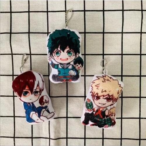 3pcs/lot Anime My Hero Academia Plush Doll Keychain Izuku Midoriya Katsuki Bakugou Shouto Todoroki Model Toy keyring pendant