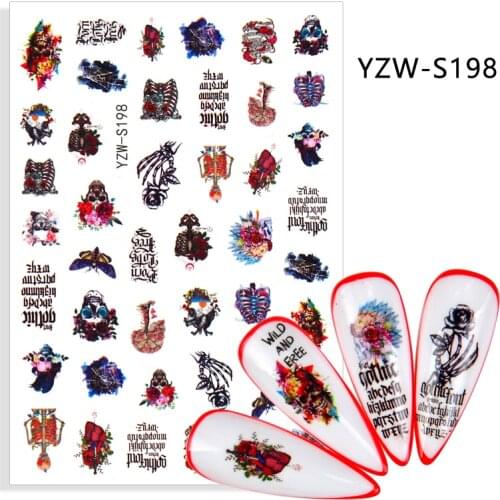 3D Stickers for Nails Self-Adhesive Stickers Sliders Skeleton Bird Letter Design Nail Art Decorations Nail Foil Accessories