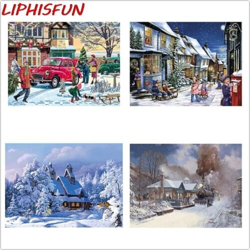 5D Diamond Painting Landscape Village Diamond Embroidery Snow Scenery Needlework Full Square Round Cross Stitch Christmas Decor