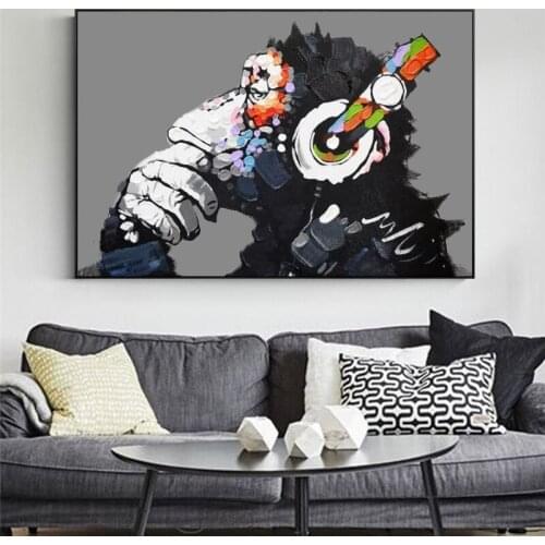 Abstract DJ Monkey Graffiti Art Posters and Prints Orangutan Canvas Paintings on The Wall Art Pictures for Kids Room Decor