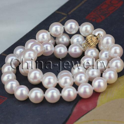 Free shipping > >>>AAAA Perfect round 8.5mm white Japanese akoya sea water pearl necklace-14 6.07