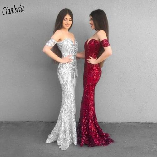 Sparkly Off The Shoulder Dubai Long Mermaid Evening Dress Sequined Appliques Saudi Arabia Special Occasion Formal Prom Gown