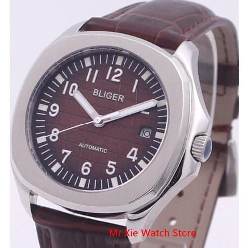 Bliger 40mm Automatic Mechanical Men Watch Luxury Brand Square Watch Case Leather Strap Sapphire Glass Luminous Wristwatch Men