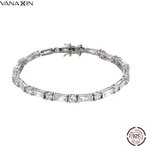 925 Sterling Silver Bracelets Charms For Women 3.5 Carat AAA Round Cubic Zirconia SquareTennis Bracelet for Lady Jewelry