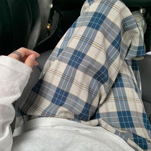 Wide Leg Plaid Pants Autumn Korean New Loose Straight Tube Womens Mops Plaid Casual Pants Womens Fashion Joggers Women
