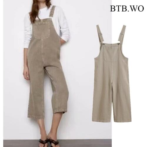 BTB.WO Za Jumpsuit Women 2021 Fashion Straight Leg Denim Jeans Women High Waist Jeans For Girls Casual Female Playsuits Mujer