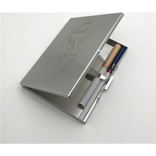 Alalinong Sexy Girls Stainless Steel Cigarette Case Ultra Thin Metal Universal Cigarette Boxes Wire Drawing Process Smoking Box