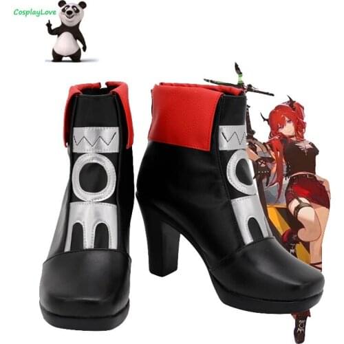 Arknights Surtr Black Cosplay Shoes Long Boots Leather Custom Made For Girl Boy Party Christmas Halloween
