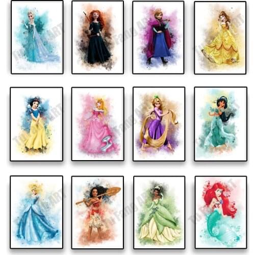 Disney Princess Cartoon Canvas Painting Anime Poster Elsa & Anna Print Wall Art Picture Kid Living Room Decoration Home Decor