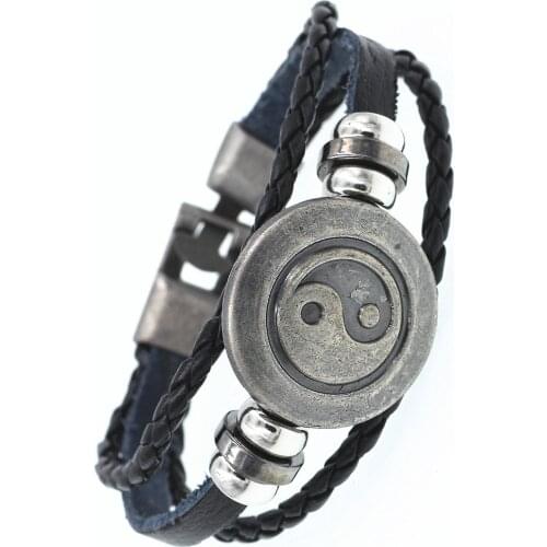DGW yingyang charm Leather Bracelet Hot Sale Men eight tri-grams PU With Vintage Clasp High Quality Jewelry For Men Pulseira