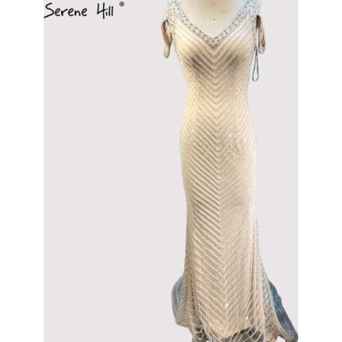 Dubai Silver Sleeveless Luxury Evening Dresses 2020 Latest Design V-Neck Sexy Mermaid Evening Gowns Serene Hill LA60812