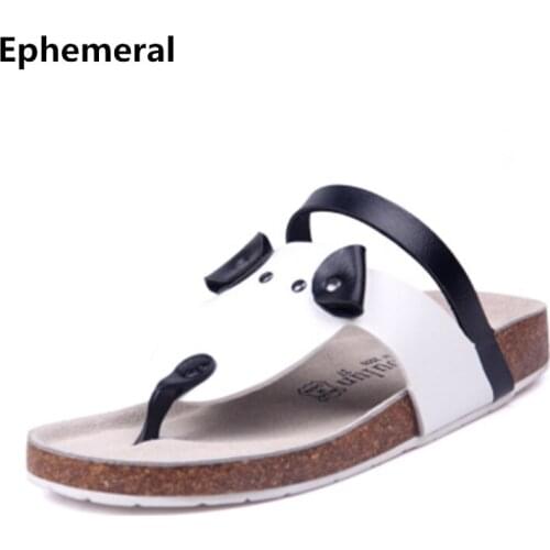 Ephemeral Cartoon Slippers For Adults Flats Flip Flops With Platform Cute Patchwork Shoes Clock Beach Footwear Plus Size 44 35