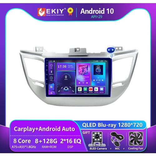 EKIY Android 10 Car Radio For Hyundai IX35 Tucson 3 2015-2018 Autoradio Blu-ray 1280*720 IPS/QLED Multimedia Player Navi GPS HU