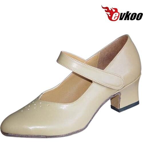Evkoodance Latin Ballroom Shoes Women Leather Shoes Ladies Low Heel 5cm Leather Material Black And Khaki Evkoo-329