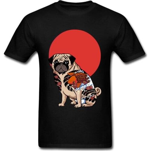 T-shirt Men YAKUZA PUG T Shirts Japan Style Tshirt Mens Tshirts Hipster Tops Unique Students Tees Clothes Plus Size