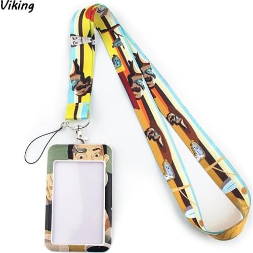 G1509 Art Oil Painting Lanyard Keychain for keys Badge Mobile Phone Keyrings Women Men Neck Straps With DIY Card Cover