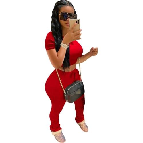 Two piece set women stacked legging cotton 2 piece set women outfits summer clothes crop top two pieces sets summer female 2020