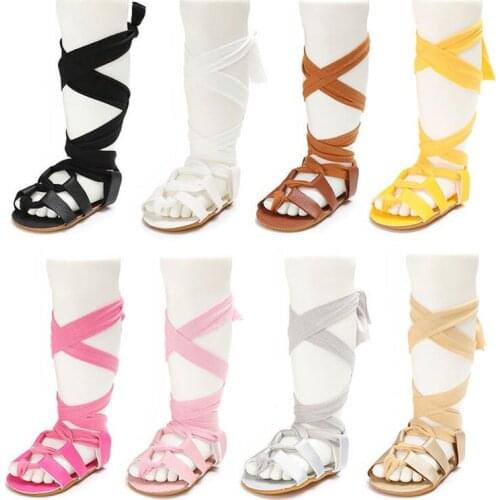 Infant Girls Summer Gladiator Sandals Lace Ups Bundled High Tops Soft Rubber Sole First Walking Baby Shoes 8-colors