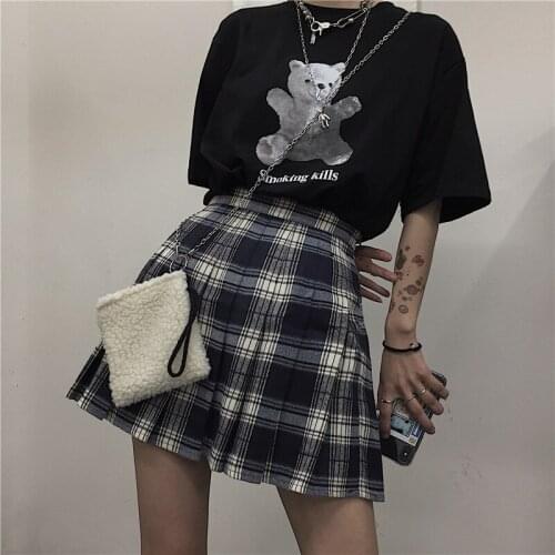 2020 Summer Harajuku Women Plaid Mini Skirt with Under Shorts Punk Streetwear Girls Pleated Skirt In Check
