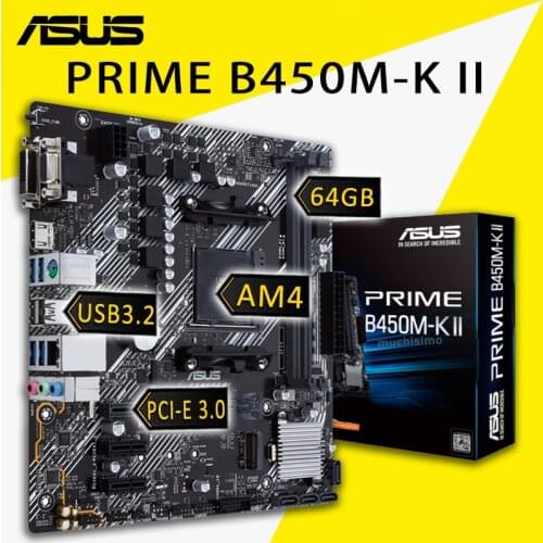 Asus PRIME B450M-K II Motherboard M.2 AMD AM4 Socket 32Gb/s M.2 PCIe 3.0 DVI-D Support AMD Ryzen CPU B450 Placa-mãe AM4 New