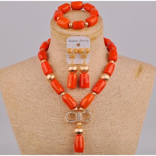 Nigerian Wedding Coral Beads African Jewelry Set 1C-D01