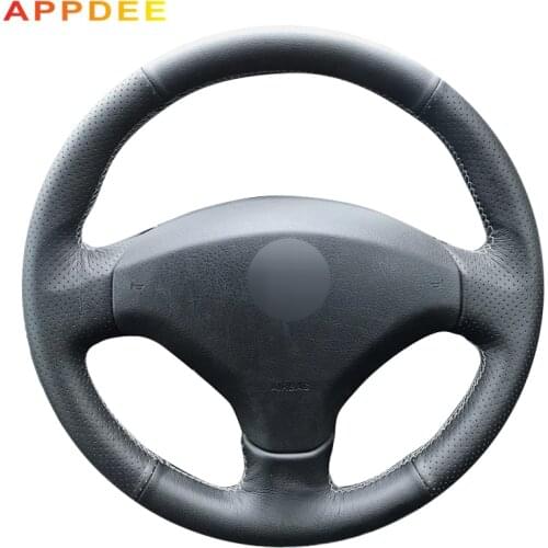 APPDEE Hand-stitched Black Leather Steering Wheel Cover for Peugeot 408 /Peugeot 308