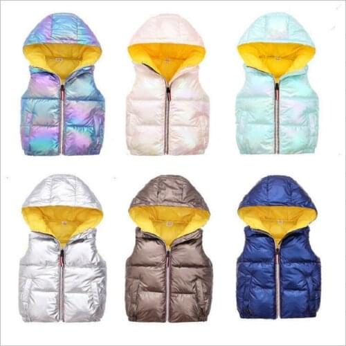 Autumn Winter Bright Color Fashion Leisure Sports Hooded Warm Thicken Vest For Childrens Outerwear Baby Boys Girls Vests 3-8Y