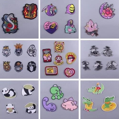 Prajna Cartoons Animal Patch Ironing on Kids Clothes DIY Punk Biker Embroidered Patches for Clothing Cobra Kai Patch Skull Patch