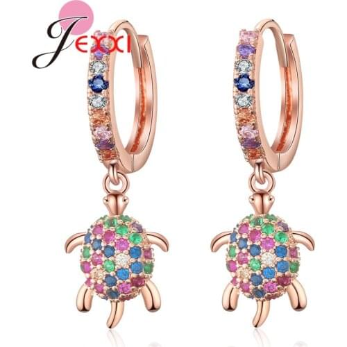 2020 New Fashion Austrian Crystal Rose Gold Silver Dangle Earring Cute Tortoise Animal Fine AAA Zircon Jewelry for Women