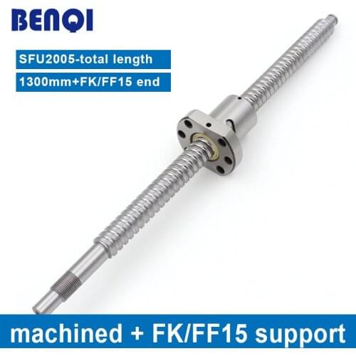 Ball screw set end machined SFU2005-L1300mm long + 1pc 2005 Flange ballnut+FK15 FF15 for CNC parts