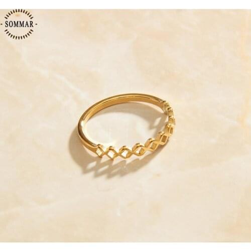 SOMMAR New Arrival!! 18KGP Gold Filled size 6 7 8 Lady men\s rings Geometric Hollowed out opal Charming Jewelry Accessories