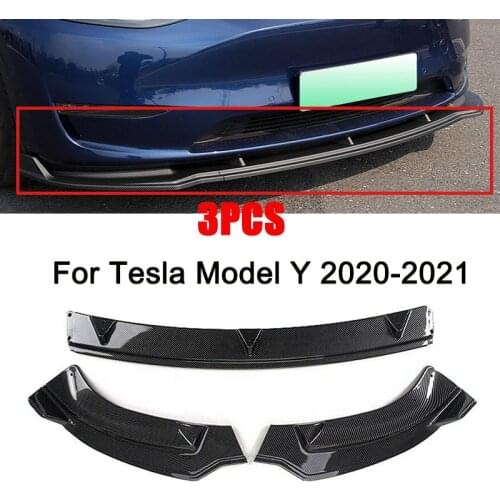 3Pcs Carbon Fiber Car Front Bumper Splitter Lip Body Kit Spoiler Diffuser Protector Guard For Tesla Model Y 2020-2021