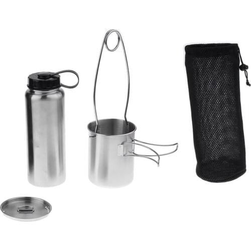 Solid Outdoor Pot Stainless Steel Bottle 750ml Bowl Coffee Cup with Lid Handle